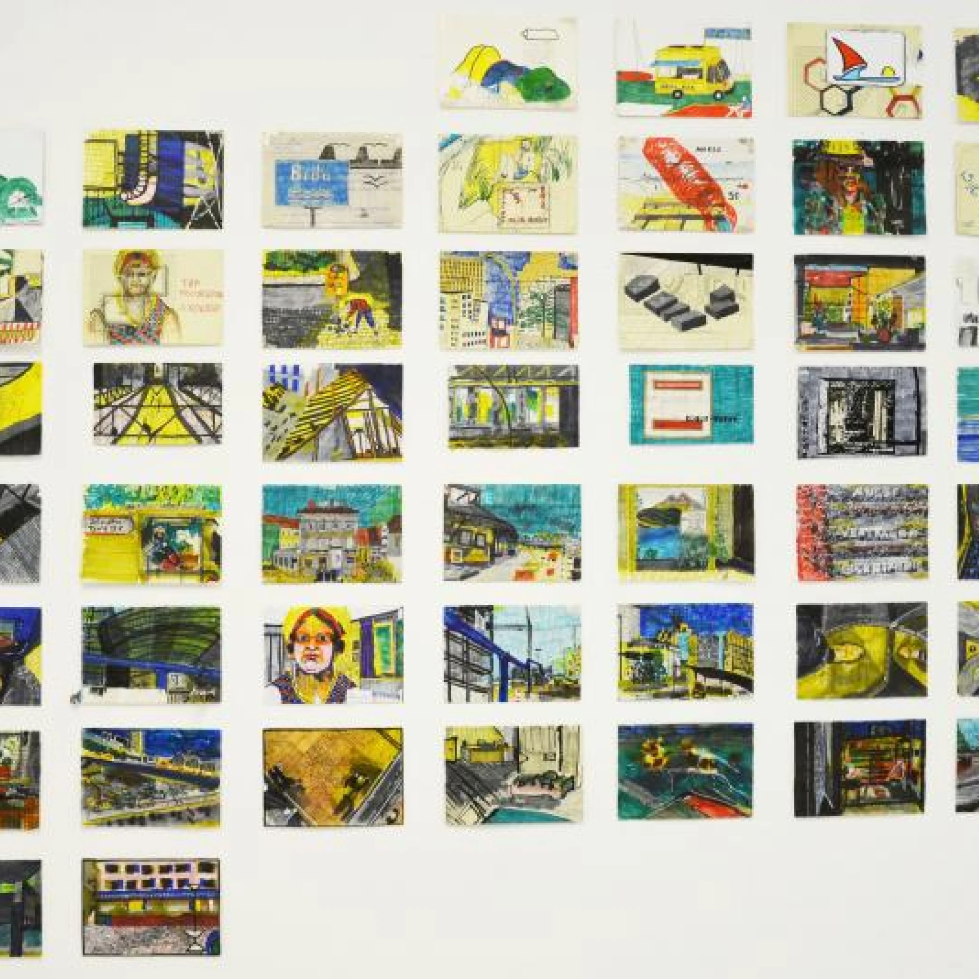 Connecting places
Ansichtskarten Archiv aus 48 Ansichtskarten, Linda Furker, diverse Malgründe, Tuschestifte, 26.07.2018 bis 13.09.2018, Künstlerhaus Bremen
Foto: Linda Furker