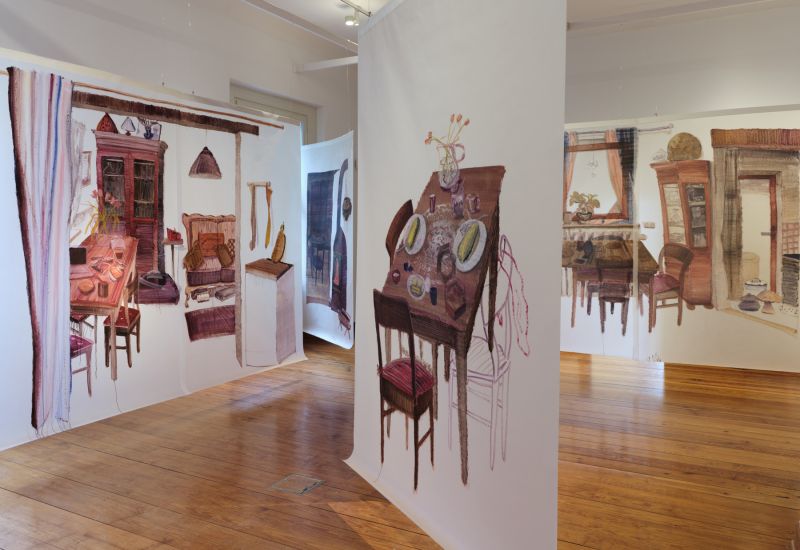 *o.T. (Findorff)*, 2023, installation with oil on architectural paper, exhibition view Agathenburg Castle, photo Manfred Wigger