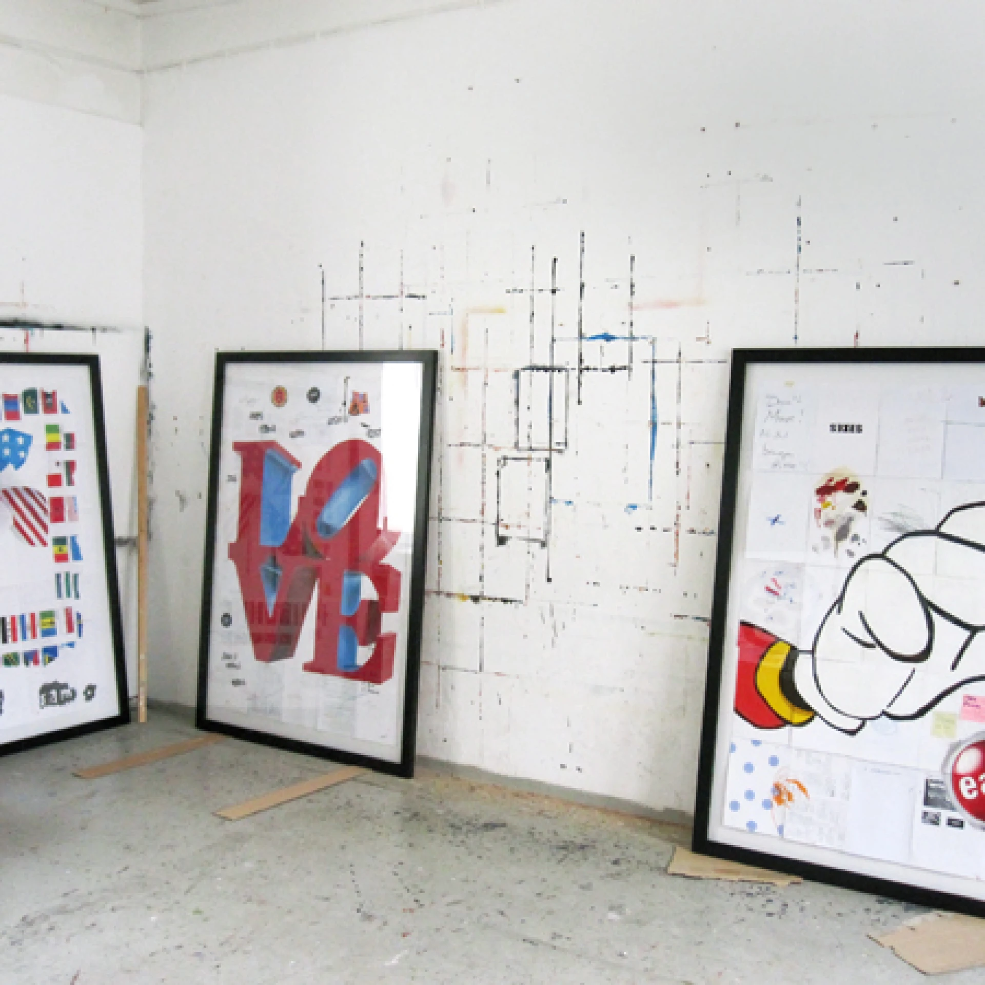 Atelieransicht, 2012, Öl und Stifte auf Papier, je 150 x 105 cm