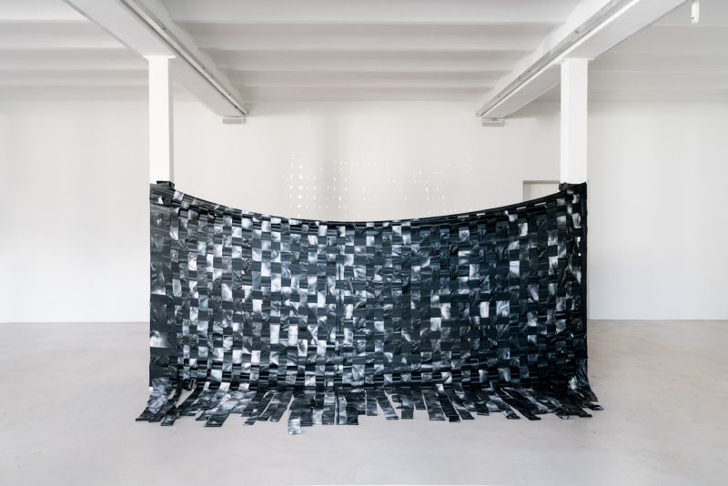 *Light rhizome*, 1,73 x 3.70 m, pond liner, spray paint (braided), 2020