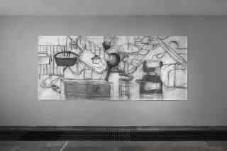 *Blurred*, 2024, charcoal on paper, 150 x 355 cm, photo: Jens Weyers